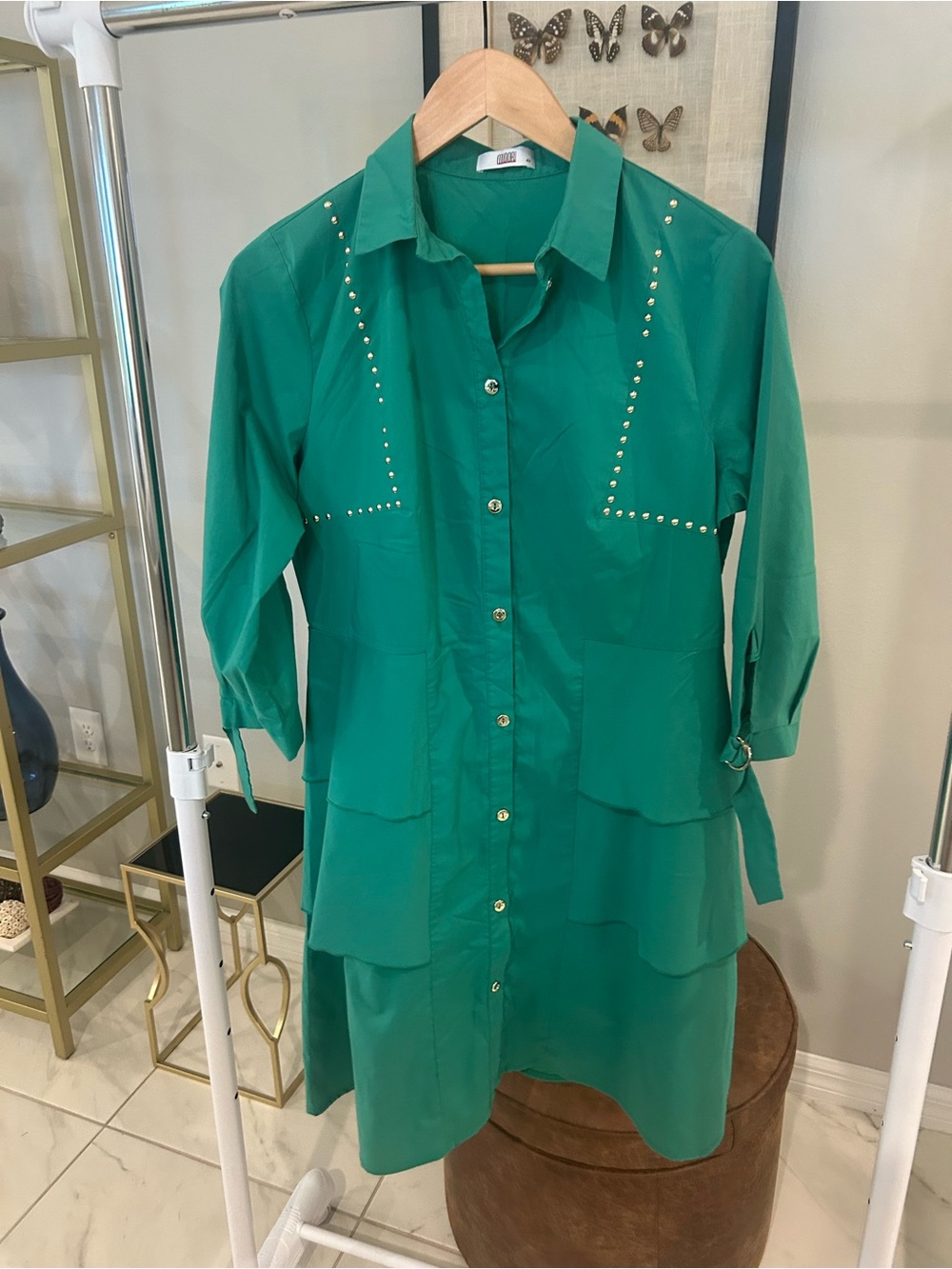 Green Stud-Accent  Dress - Women's
